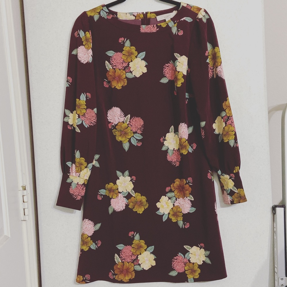 Loft Burgundy Floral Dress SZ 4